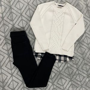 Girls black jeans and Cream faux layer sweater